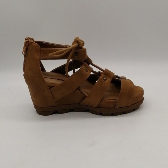 Maurices Womens Francesca Ghille Sandals Brown Wedge Heel Back Zip Platform 7M - Picture 2 of 11
